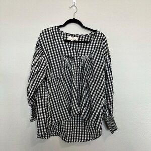 House Of Lacuna Gingham Cotton Yarn Dyed Blouse S/M Loose Fit Balloon Sleeve